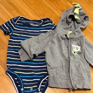 Carter's Striped Blue and Gray Kids One Piece Set 9 Months